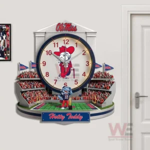 Ole Miss Rebels Stadium Home Decorative 3D Wall Clock 5 Ole Miss Rebels wall clock mounted on a wall adding college pride energy and tradition to the room!