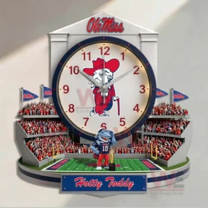 Ole Miss Rebels Stadium Home Decorative 3D Wall Clock 7 Ole Miss Rebels wall clock above a desk forming a dedicated fan space with strong college identity!