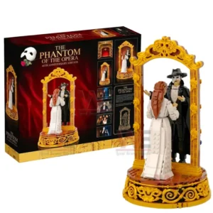 Brick built Phantom of the Opera collector display with golden mirror arch detailed base and character figures shown next to the themed presentation box!