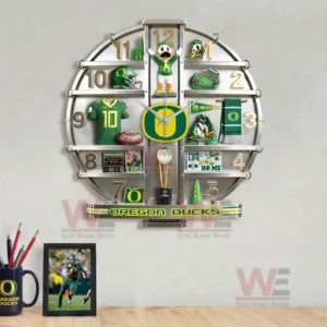 Oregon Ducks Home Decorative 3D Wall Clock 8 Oregon Ducks wall clock showcased on a minimal wall highlighting its decorative sports design!