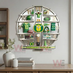 Oregon Ducks Home Decorative 3D Wall Clock 9 Oregon Ducks themed wall clock featured in a home interior with clean layout and sports inspired style!