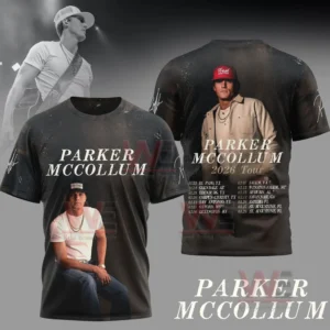 Black Parker McCollum tour shirt with artist photo on front and tour schedule on back.