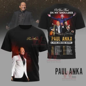 A black tshirt displaying a portrait of the singer on the front and a multiframe tour collage with dates on the back!