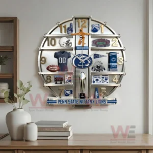 Penn State Nittany Lions decorative wall clock with strong school identity classic colors and powerful college football spirit!