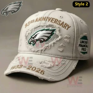 White Philadelphia Eagles anniversary cap with embroidered logo and vintage distressed accents!
