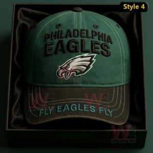 Green Philadelphia Eagles cap with team name logo and Fly Eagles Fly slogan embroidery!