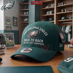 Green Philadelphia Eagles cap displayed indoors with football themed background elements!