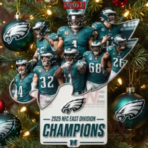 Philadelphia Eagles team ornament showing players celebrating NFC East division champions achievement!