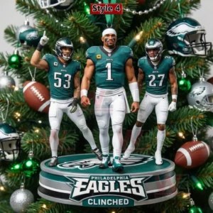 Philadelphia Eagles ornament with three players standing proudly to celebrate clinched NFC East title!