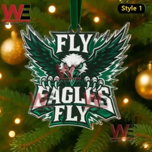 Philadelphia Eagles eagle shaped Christmas ornament hanging on a decorated tree!