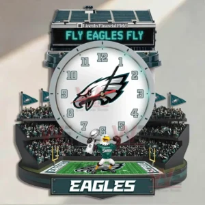 Philadelphia Eagles stadium themed wall clock with football field crowd and team mascot!