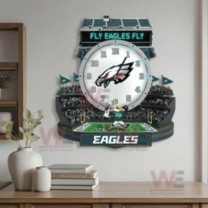 Philadelphia Eagles stadium wall clock displayed above a table in a living room!