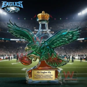 Eagle wing glass bottle with crown top placed on a football field under night lights!