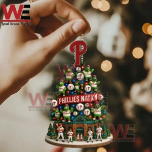 Philadelphia Phillies christmas tree ornament with team mascots baseball decorations colorful lights and stadium base!