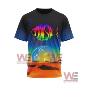 Phish Band at Sphere Las Vegas 2026 Shirt, Hoodie 9 A multicolor shirt front with a rainbow band logo and a glowing sphere over a desert themed background!