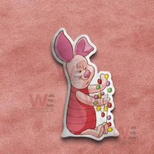 Piglet Winnie The Pooh Christmas Custom Shaped Pillow 4 Pink pig character pillow with colorful lights shown on a pink fabric background!