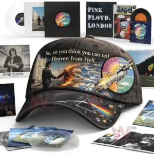 Dark Pink Floyd themed cap with album inspired artwork fire scene prism light design and bold text displayed on the front!