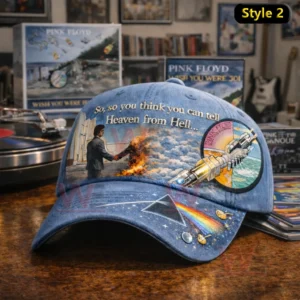 Pink Floyd May You Be Here 50th Anniversary Cap Hat 8 Blue Pink Floyd themed cap with album inspired artwork prism light and dramatic scene!