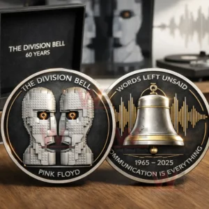 Pink Floyd themed commemorative coin with sculpted twin faces inspired by the Division Bell representing timeless music and artistic expression!