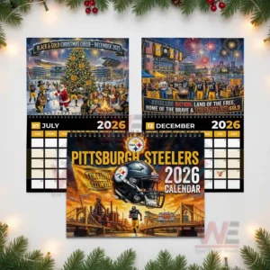 Collage of Pittsburgh Steelers twenty twenty six calendar pages showing July December and the main cover!