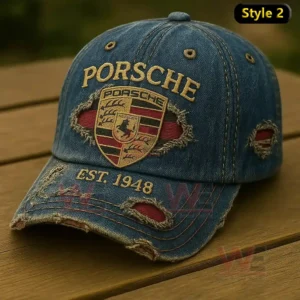 Porsche 95th Anniversary 1931-2026 Cap hat 9 Blue denim Porsche logo cap with distressed details and embroidered emblem on the crown!