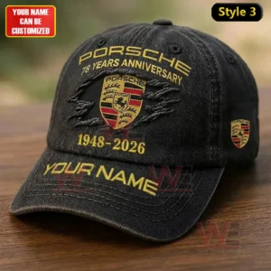 Porsche 95th Anniversary 1931-2026 Cap hat 10 Black Porsche anniversary cap with embroidered crest and personalized name detail on the brim!