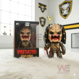 Predator Badlands Pop Vinyl Figures 4 Predator Badlands figure with spear next to box in a trophy display room.