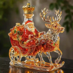 Christmas themed Santa sleigh glass decanter with crown stopper!