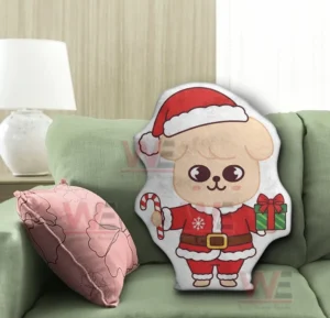 PuppyM Stray Kids Custom Shaped Pillow 6 Puppy santa pillow on a green sofa in a cozy home setting!