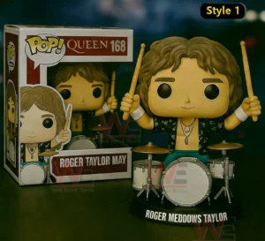 Roger Taylor collectible figure playing drums with raised sticks and a stage ready pose!