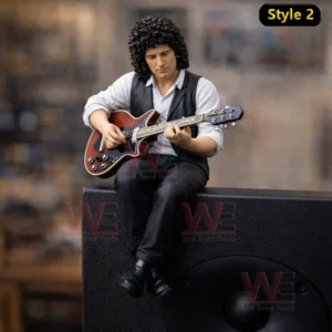 QUEEN Desk Companion Collector 3D Resin Figurine Set 8 Guitarist figure playing an electric guitar while seated on a speaker in a music themed setting!