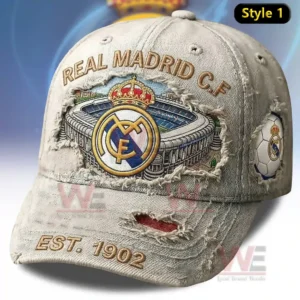 Distressed beige baseball cap with embroidered stadium crest and traditional club branding on the front panel.