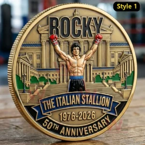 Back side of Rocky coin with boxing gloves and motivational theme!