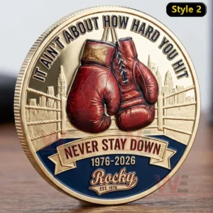 Side view of a thick detailed Rocky commemorative coin!