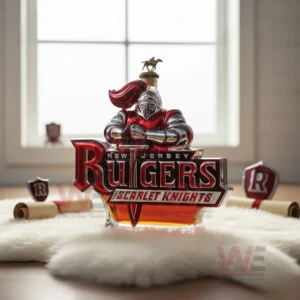A Rutgers knight whiskey bottle with a horse shaped cap stands on a soft rug in a bright decorated space.