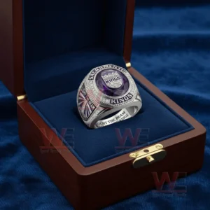 Sacramento Kings Light the Beam Sacramento Kings Ring 5 A Sacramento Kings ring placed inside a presentation box with a purple center stone and silver detailing!