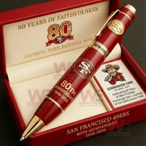 San Francisco 49ers 80th Anniversary 1946-2026 Pen 3 Football anniversary commemorative pen displayed in an elegant gift box representing legacy pride and timeless support!