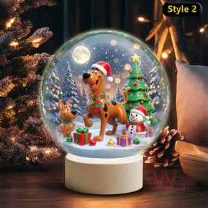 Scooby Doo Christmas Snowball Decoration Led Light 6 A snow globe showing Scooby Doo and a smaller dog with gifts a decorated Christmas tree and a snowman in a snowy forest!