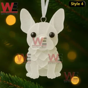 Sea Glass French bulldog Christmas Ornament 7 White sea glass french bulldog ornament hanging on a holiday tree with soft glowing background!
