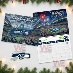 Seattle Seahawks 2026 Wall Calendar 8 January and December Seahawks themed pages shown with the main two zero two six cover!