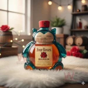 Cute Snorlax Whiskey Bottle 9 A creature shaped bottle with a red top standing on a fluffy rug in a warm rose themed room!