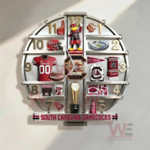 South Carolina Gamecocks decorative wall clock with bold red black design team memorabilia and strong sports identity!