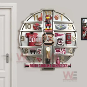 South Carolina Gamecocks wall clock near a doorway with clean background and clear team details!