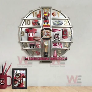 South Carolina Gamecocks wall clock above a desk with college football decor and bold team spirit!