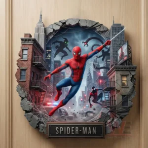 Spider Man wall hanging decoration featuring a city battle scene with strong depth and vivid action details!