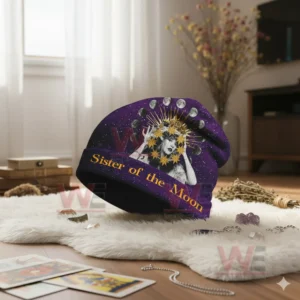Stevie Nicks Sister of the Moon Beanie Hat cap 8 Purple Stevie Nicks beanie with celestial design and moon phases.