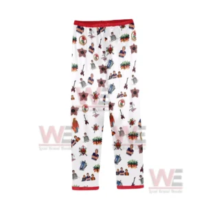 Stranger Things 5 Friends Dont Lie Pajamas Set 4 White pajama pants featuring an all over Stranger Things motif with character and icon illustrations plus red accent trim!