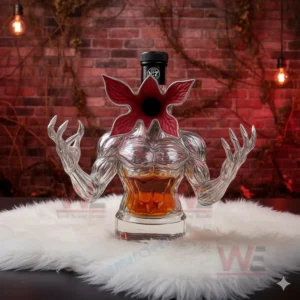 Stranger Things Demogorgon Whiskey Bottle 7 Demogorgon style whiskey bottle posed in a cozy bar atmosphere with dramatic lighting!