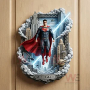 Superman themed wall decoration with a heroic pose city background and sculpted cloud frame!