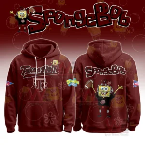Texas A M college hoodie with SpongeBob football themed artwork!
